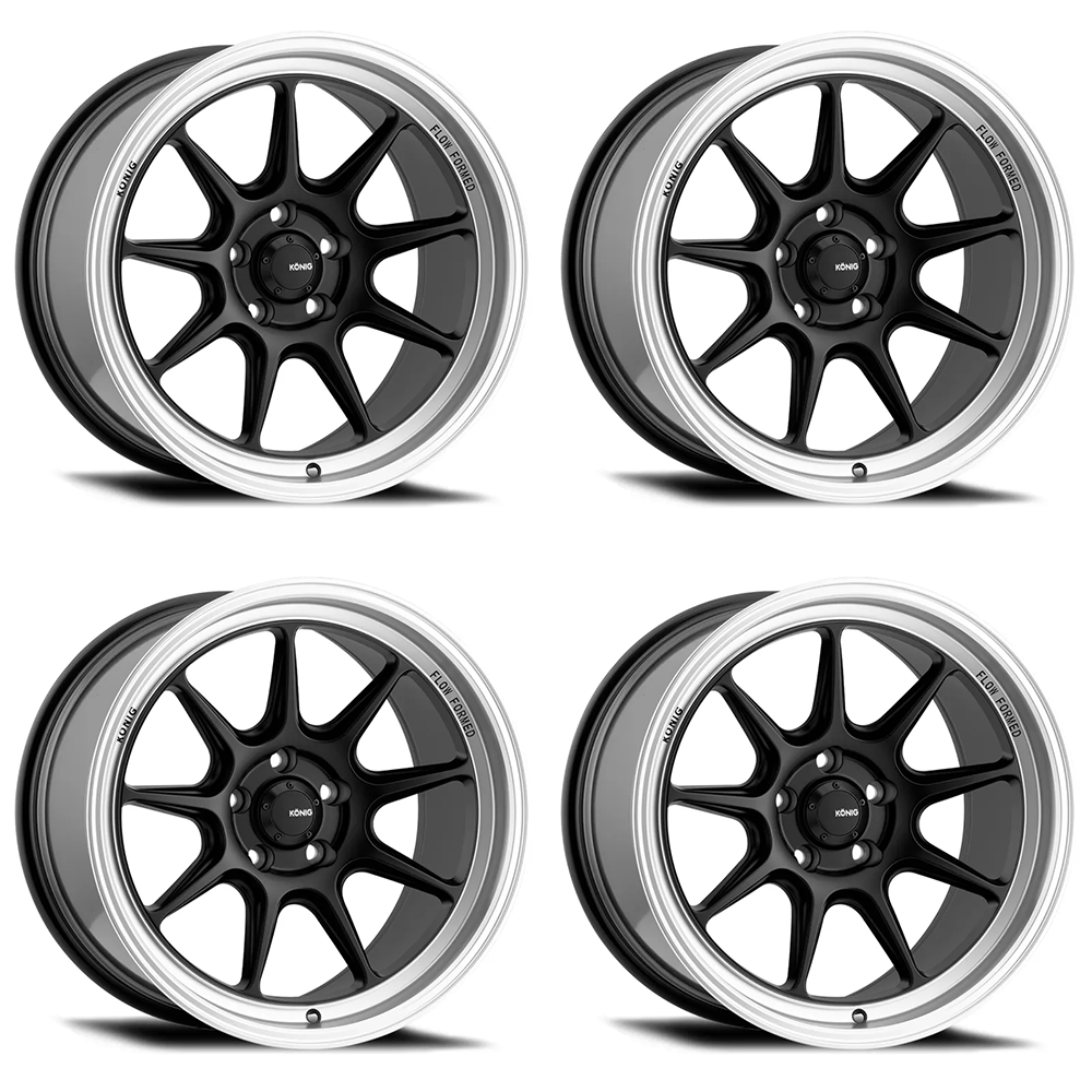 (set of 4) Konig Countergram Matte Black / Matte Machined Lip | 18x11" +15mm | 5x114.3mm Wheel