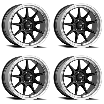 (set of 4) Konig Countergram Matte Black / Matte Machined Lip | 18x11" +15mm | 5x114.3mm Wheel
