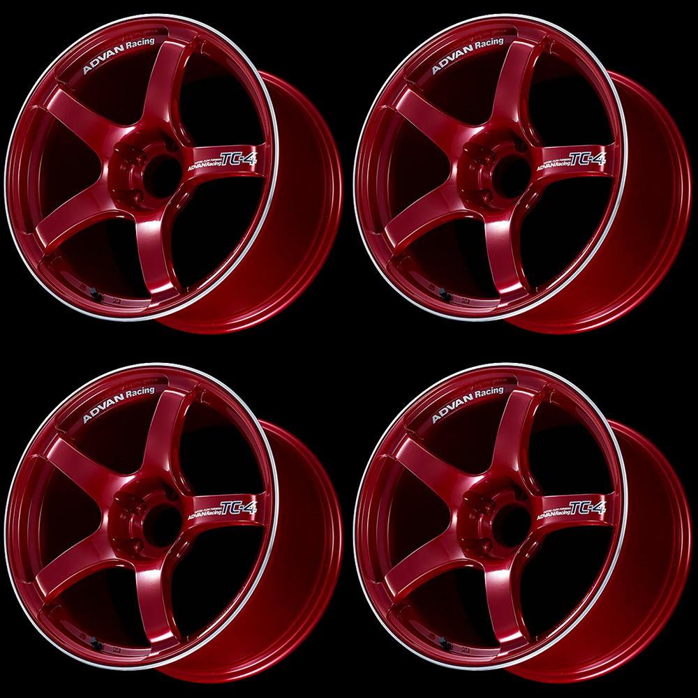 (set of 4) Advan TC4 Racing Candy Red/Ring | 18x9" +25mm | 5x114.3mm Wheel