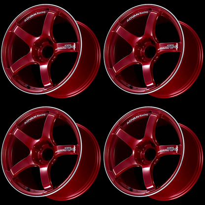 (set of 4) Advan TC4 Racing Candy Red/Ring | 18x9" +25mm | 5x114.3mm Wheel
