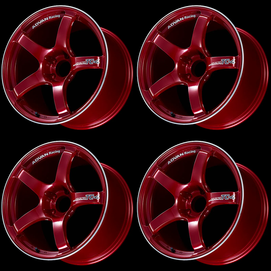 (set of 4) Advan TC4 Racing Candy Red/Ring | 18x9" +25mm | 5x114.3mm Wheel