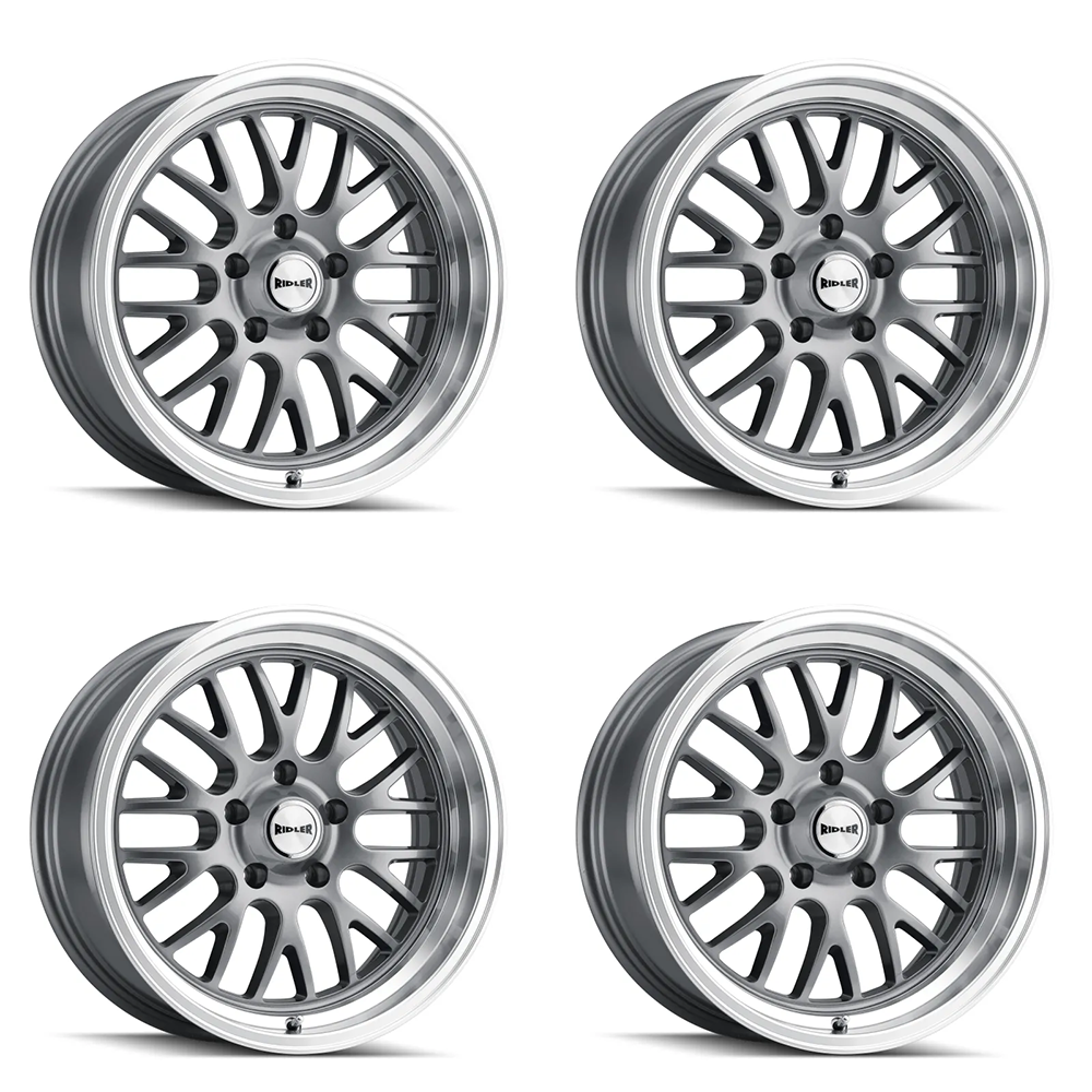 (set of 4) Ridler Wheels 607 Gloss Grey Machined | 18x9.5" +6mm | 5x120.65mm Wheels