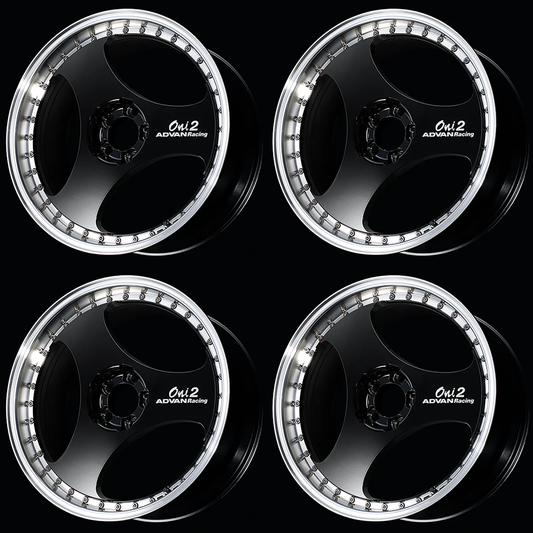 (set of 4) Advan ONI2 Progressive Machining/Racing Gloss Black | 20x11" +15mm | 5x114.3mm Wheel