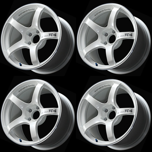 (set of 4) Advan TC4 Racing White Metallic/Ring | 18x9.5" +45mm | 5x114.3mm Wheel