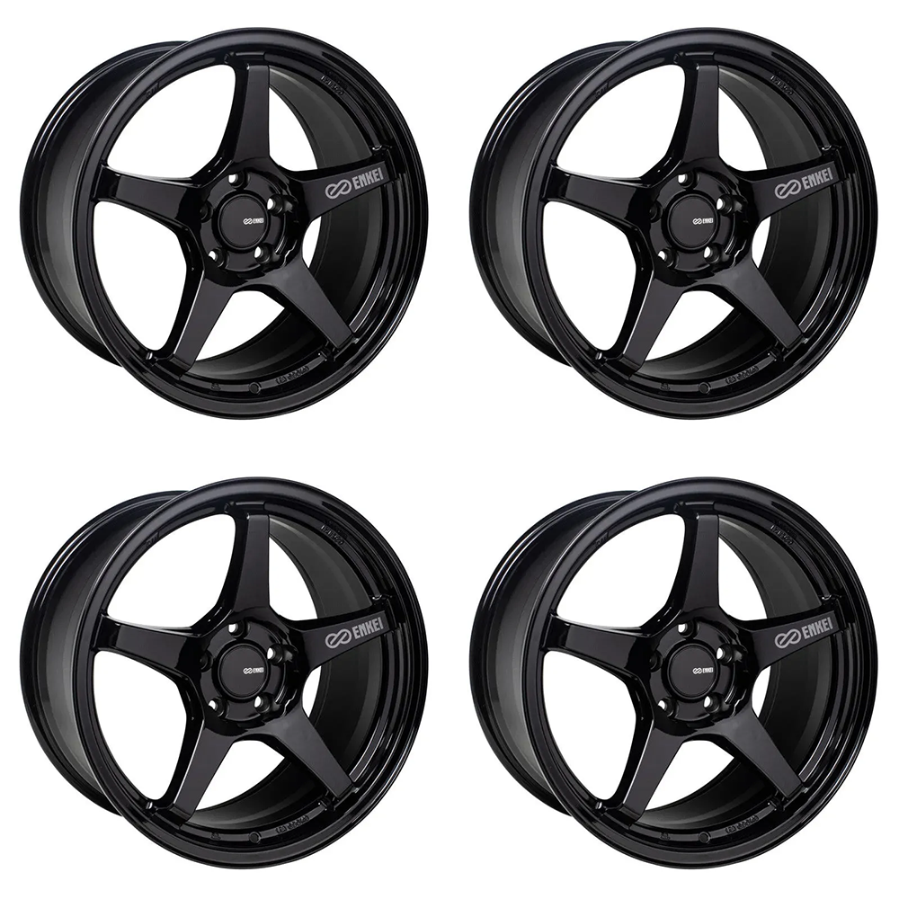 (set of 4) Enkei TS-5 Gloss Black | 18x8.5" +45mm | 5x100mm Wheels