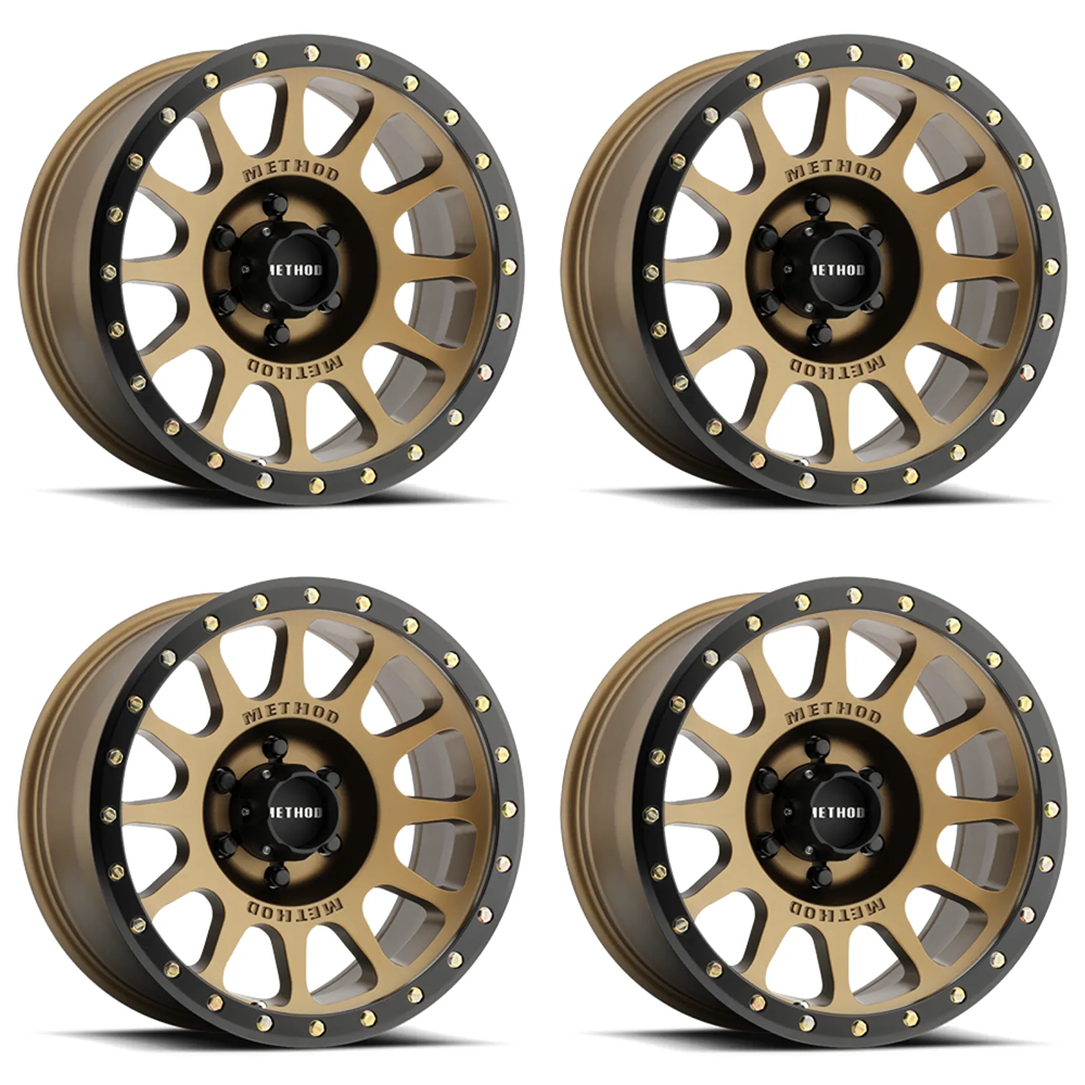 (set of 4) Method MR305 NV Bronze - Matte Black Lip | 17x8.5" +25mm | 6x135mm Wheel