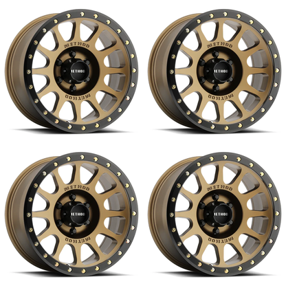 (set of 4) Method MR305 NV Bronze - Matte Black Lip | 17x8.5" +25mm | 6x135mm Wheel
