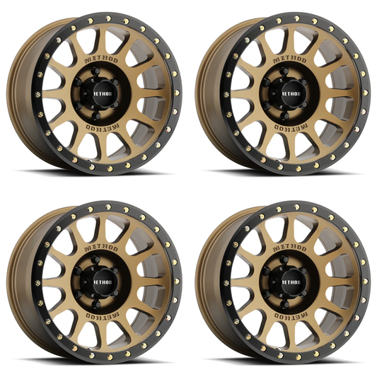 (set of 4) Method MR305 NV Bronze - Matte Black Lip | 17x8.5" +25mm | 6x135mm Wheel