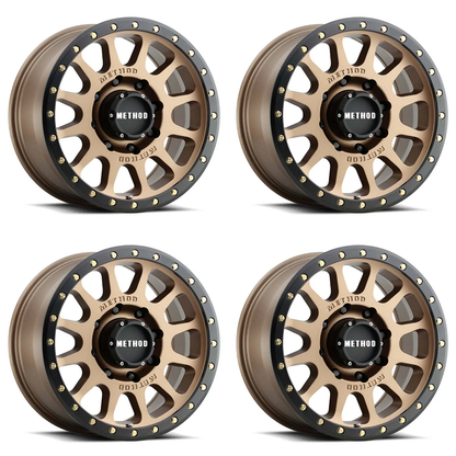 (set of 4) Method MR305 NV Bronze - Matte Black Lip | 17x8.5" +25mm | 6x5.5in Wheel
