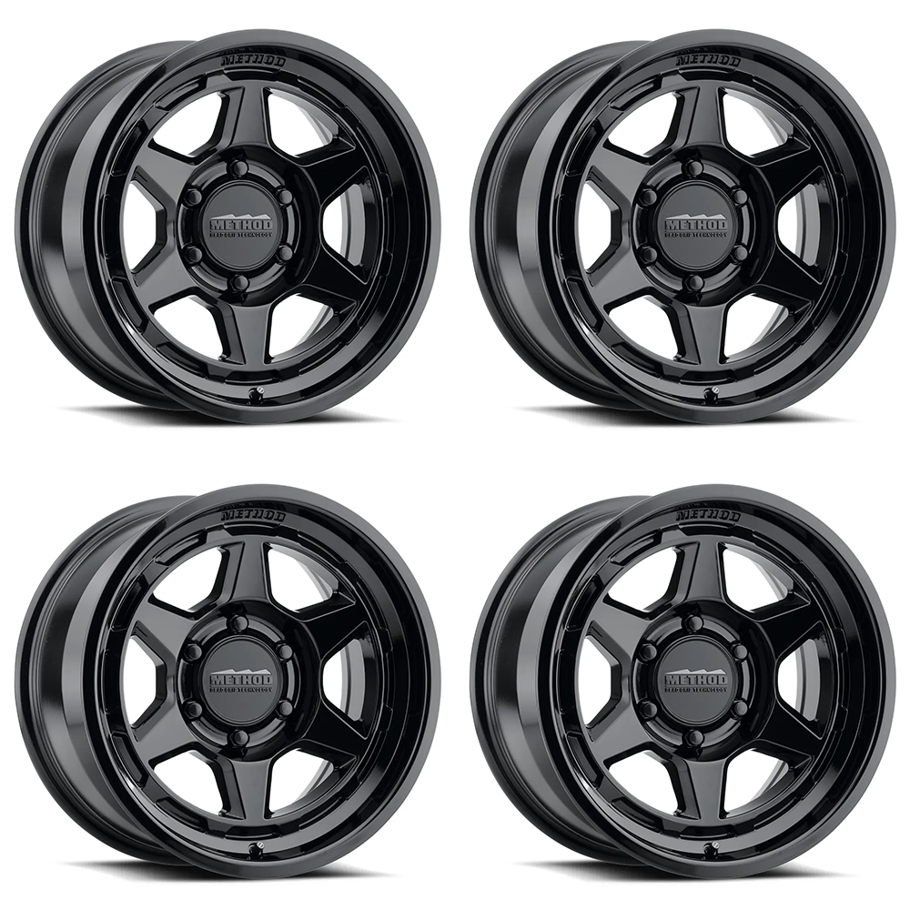 (set of 4) Method MR708 Gloss Black | 17x8.5" +25mm | 6x5.5in Wheel