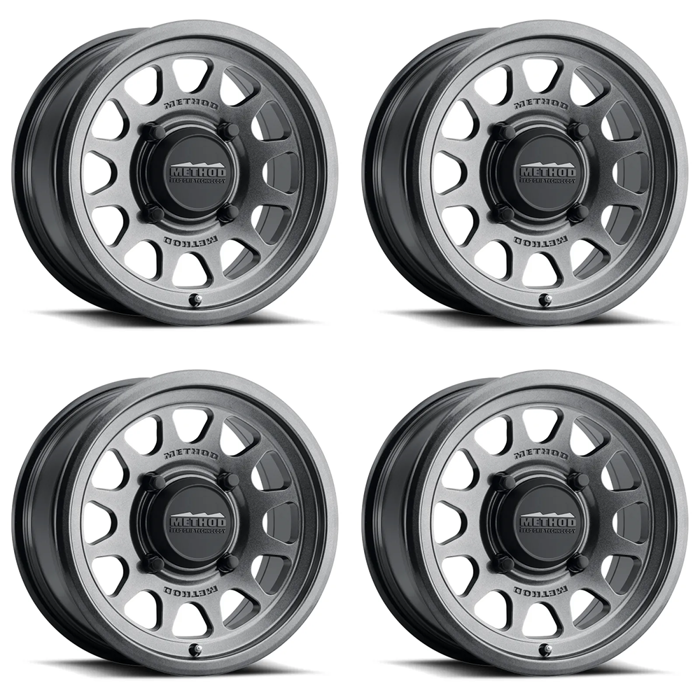 (set of 4) Method MR414 UTV Bead Grip Gloss Graphite | 15x10" +25mm | 5x4.5in Wheel