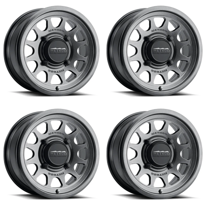 (set of 4) Method MR414 UTV Bead Grip Gloss Graphite | 15x10" +25mm | 5x4.5in Wheel