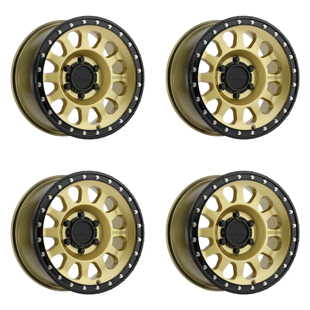 (set of 4) Method MR315 Gold - Black Lip | 17x8.5" +0mm | 6x5.5in Wheel