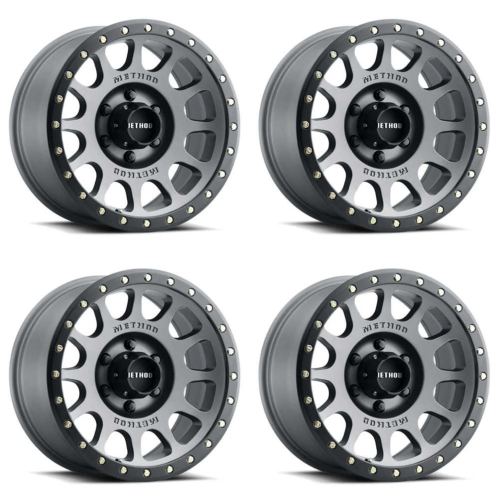 (set of 4) Method MR305 NV Titanium - Matte Black Lip | 17x8.5" +0mm | 8x6.5in Wheel