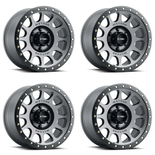 (set of 4) Method MR305 NV Titanium - Matte Black Lip | 17x8.5" +0mm | 6x5.5in Wheel