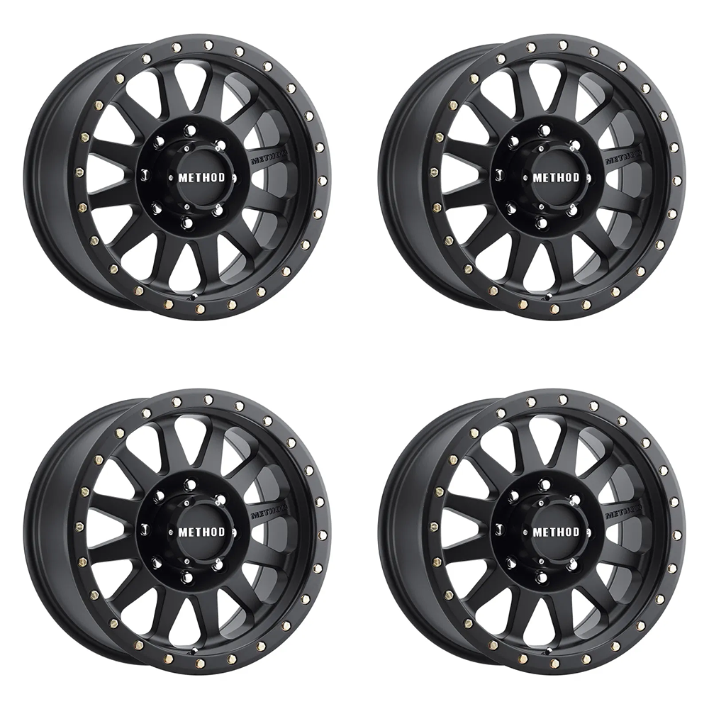 (set of 4) Method MR304 Double Standard Matte Black | 17x8.5" +0mm | 8x6.5in Wheel