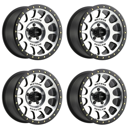 (set of 4) Method MR305 NV Machined - Matte Black Lip | 17x8.5" +0mm | 5x5.5in Wheel