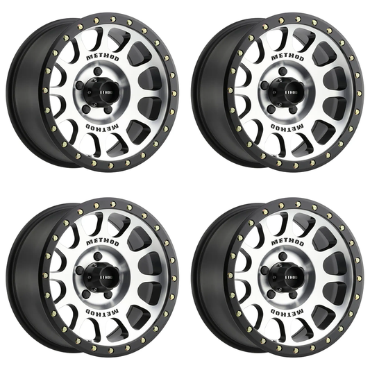 (set of 4) Method MR305 NV Machined - Matte Black Lip | 17x8.5" +0mm | 5x5.5in Wheel