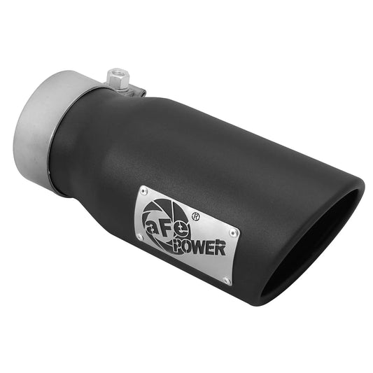 aFe 3in Inlet x 4in Outlet x 9in SS Clamp-On Black Exhaust Tip | Universal (49T30401-B09)