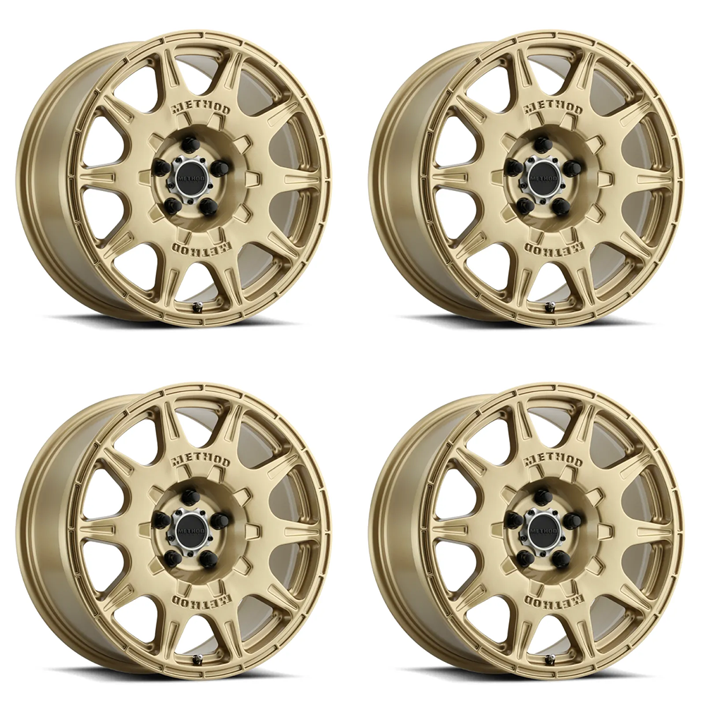 (set of 4) Method MR502 Rally Gold | 17x8" +38mm | 5x4.5in Wheel