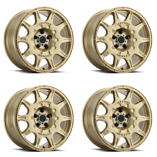 (set of 4) Method MR502 Rally Gold | 17x8" +38mm | 5x4.5in Wheel