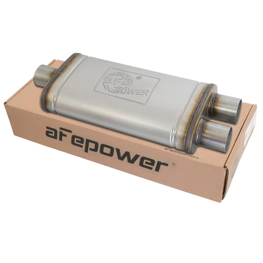 aFe SS 2.5in Center Dual Outlet Muffler | Universal 18in L (49M00009)