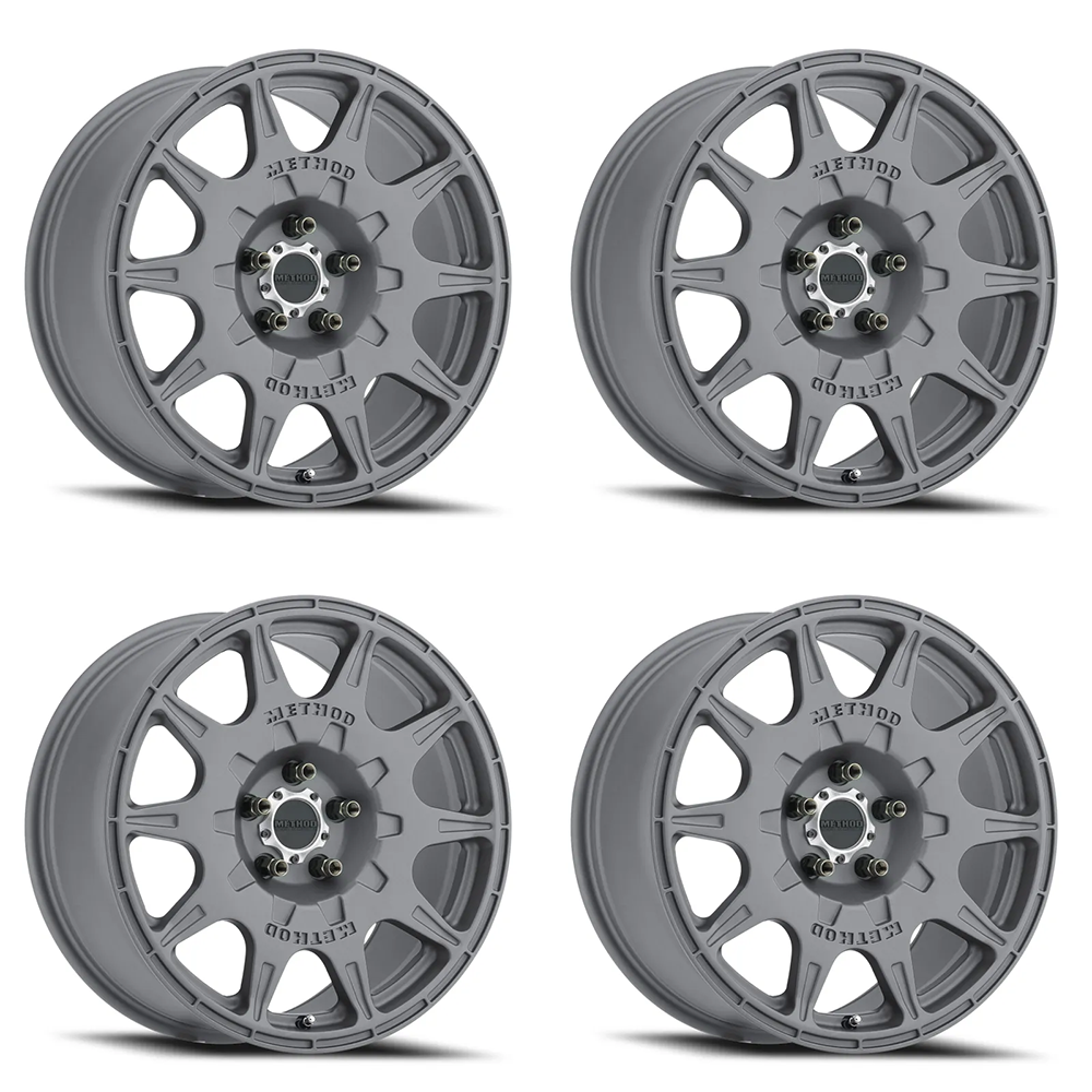 (set of 4) Method MR502 Rally Titanium | 17x8" +38mm | 5x114.3mm Wheel