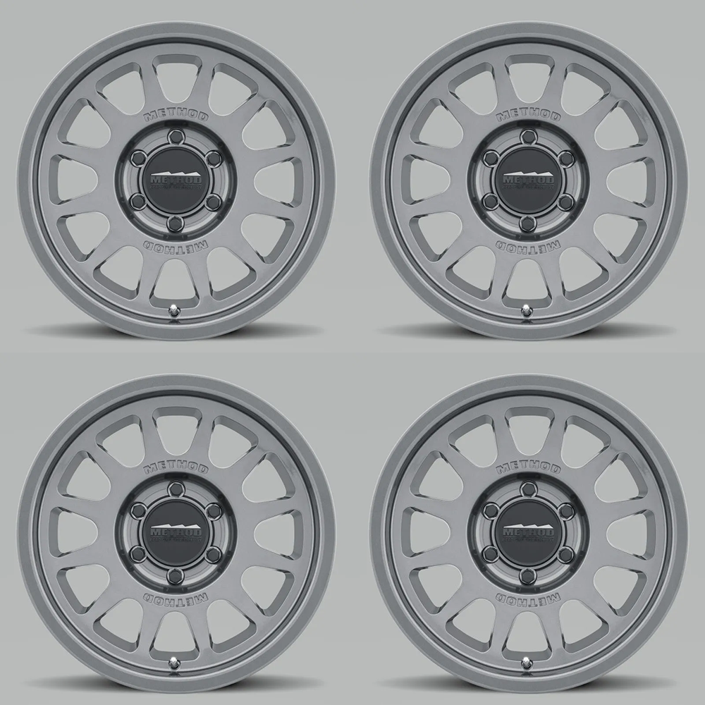 (set of 4) Method MR703 Gloss Titanium | 17x8.5" +0mm | 6x5.5in Wheel