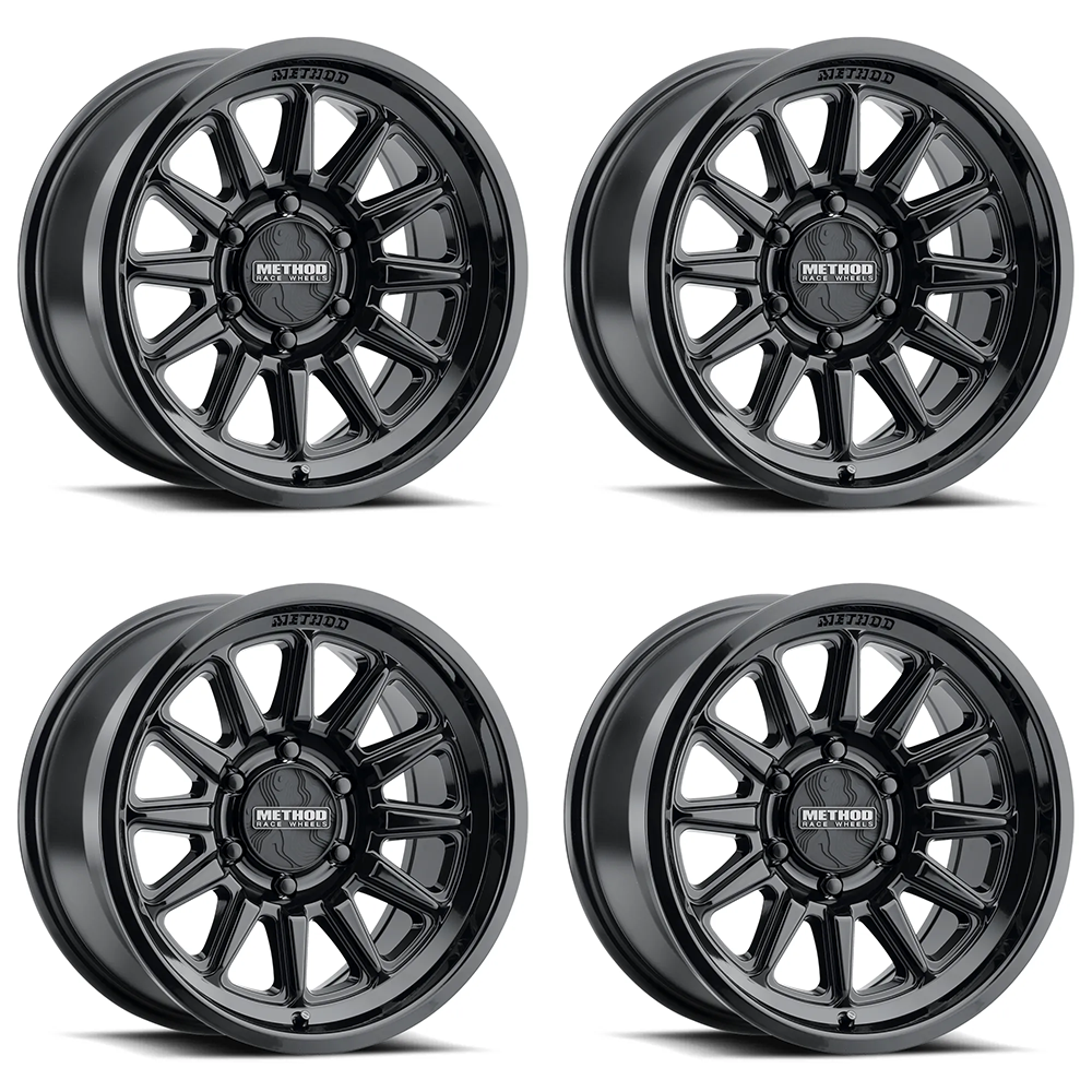 (set of 4) Method MR323 Gloss Black | 17x8.5" +25mm | 6x5.5in Wheel