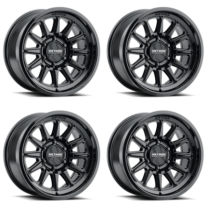 (set of 4) Method MR323 Gloss Black | 17x8.5" +25mm | 6x5.5in Wheel