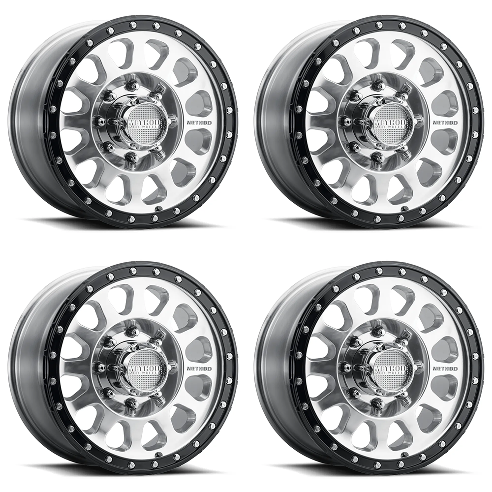 (set of 4) Method MR315 Polished - Gloss Black Lip | 17x8.5" +25mm | 8x6.5in Wheel