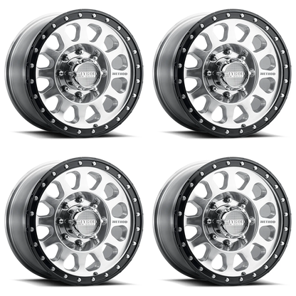 (set of 4) Method MR315 Polished - Gloss Black Lip | 17x8.5" +25mm | 8x6.5in Wheel