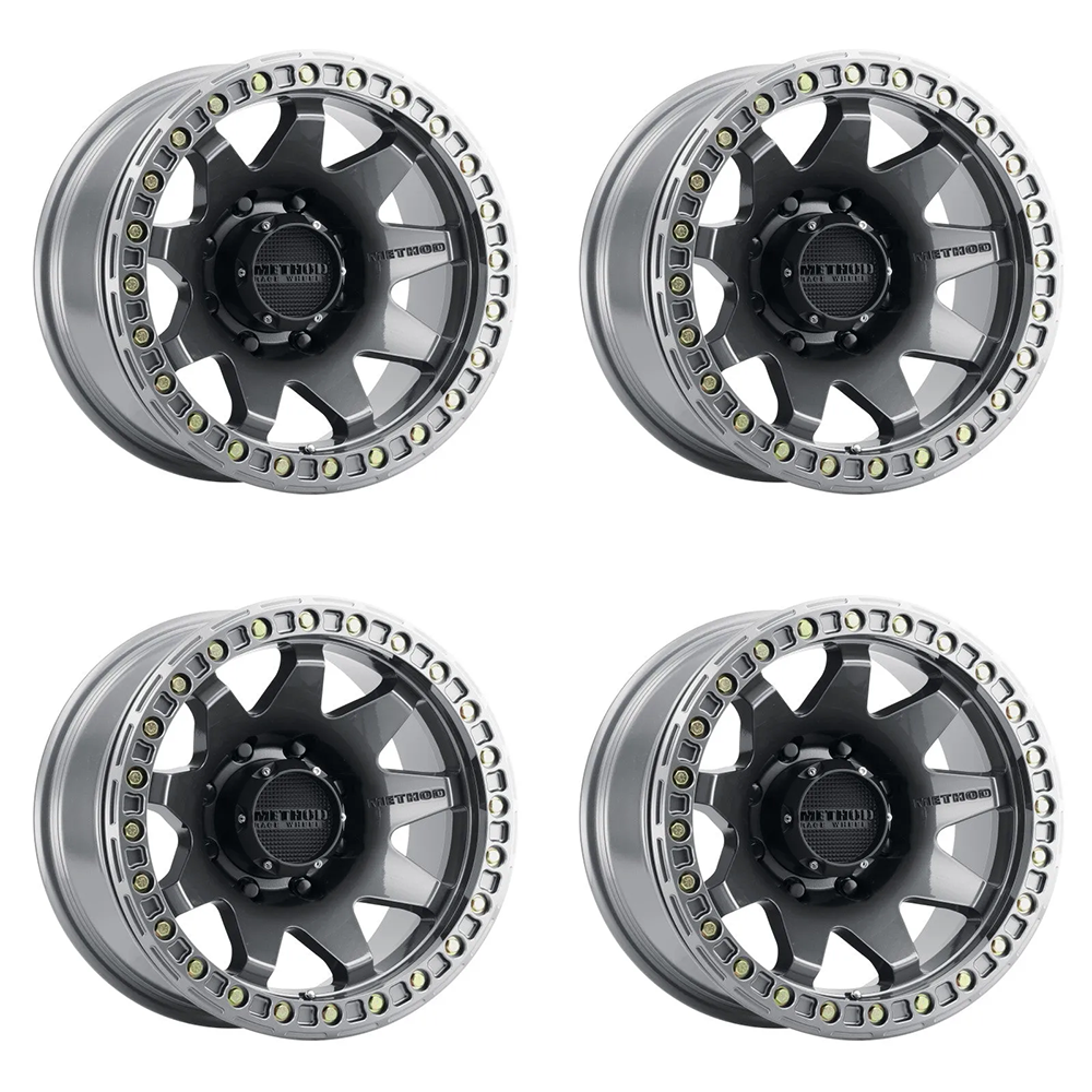 (set of 4) Method MR108 Beadlock Gloss Titanium | 17x9" -44mm | 8x6.5in Wheel