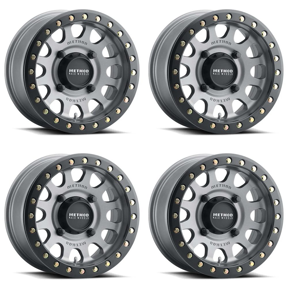 (set of 4) Method MR401 UTV Beadlock Titanium - Black Ring | 15x6" +49mm | 5x4.5in Wheel