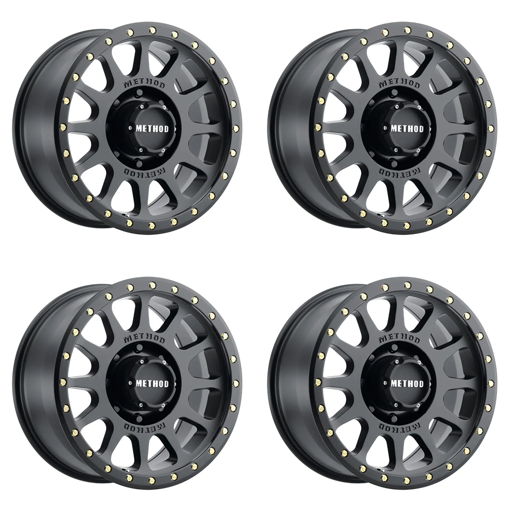 (set of 4) Method MR305 NV Matte Black | 18x9" +18mm | 8x6.5in Wheel