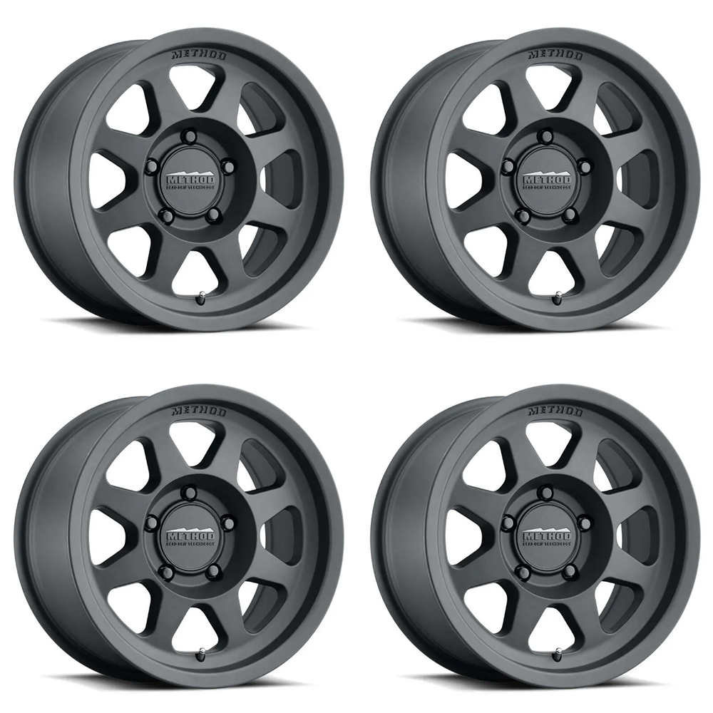 (set of 4) Method MR701 Matte Black | 16x6.5" +90mm | 6x180mm Wheel