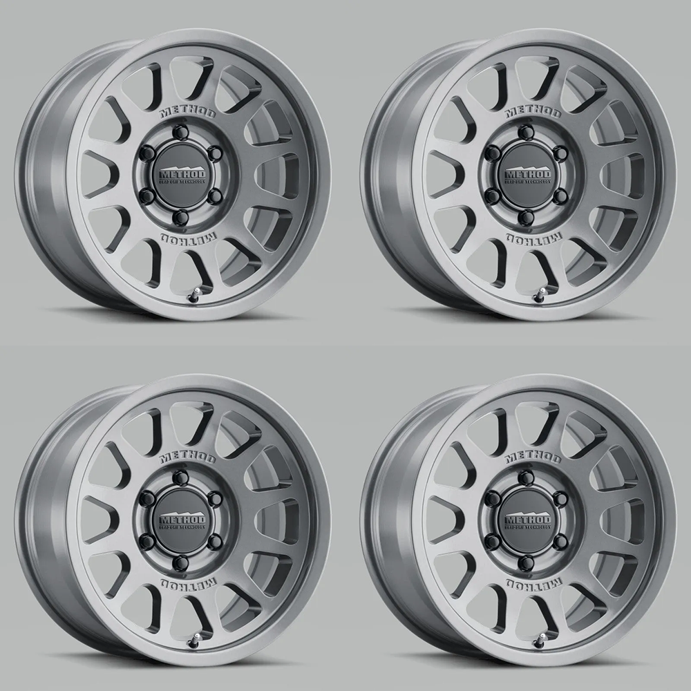 (set of 4) Method MR703 Gloss Titanium | 17x8.5" +0mm | 5x5in Wheel