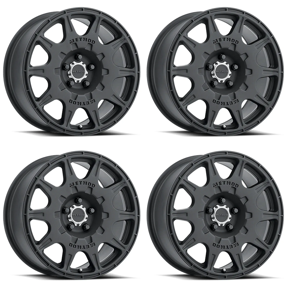 (set of 4) Method MR502 Rally Matte Black | 17x8" +38mm | 5x100mm Wheel