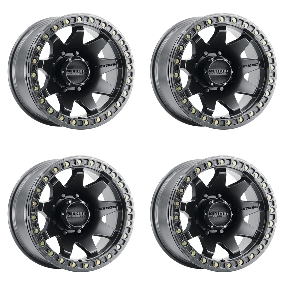 (set of 4) Method MR108 Beadlock Matte Black | 17x9" -44mm | 8x6.5in Wheel