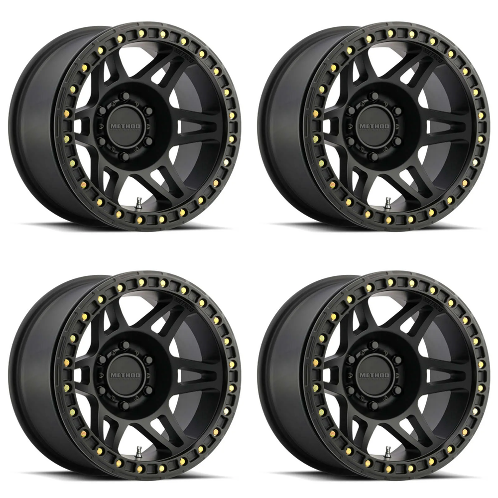 (set of 4) Method MR106 Beadlock Matte Black | 17x9" -44mm | 8x6.5in Wheel