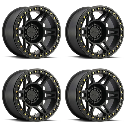 (set of 4) Method MR106 Beadlock Matte Black | 17x9" -44mm | 8x6.5in Wheel