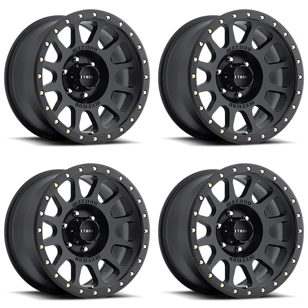 (set of 4) Method MR305 NV Matte Black | 17x8.5" +25mm | 6x120mm Wheel