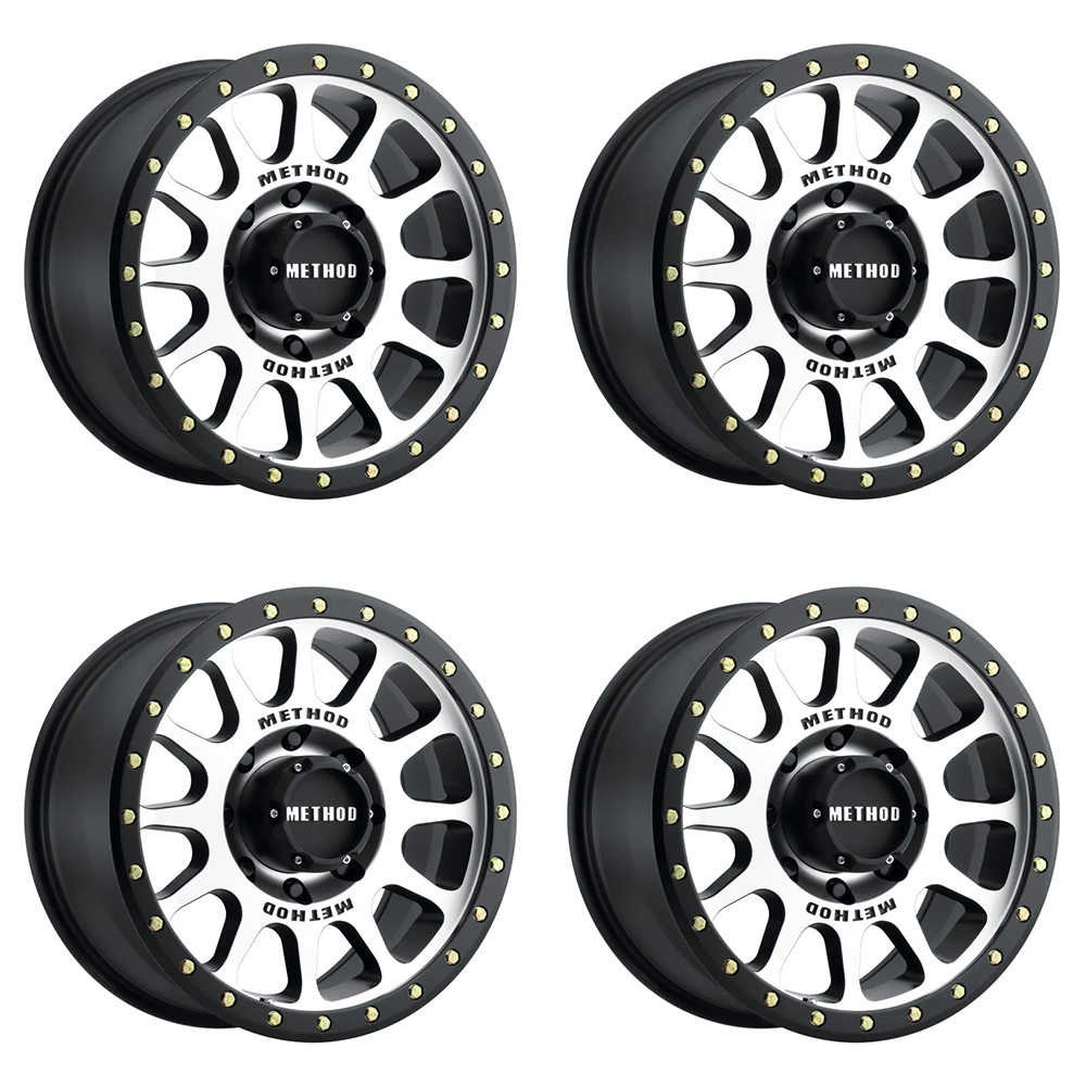 (set of 4) Method MR305 NV Machined - Matte Black Lip | 17x8.5" +0mm | 8x170mm Wheel