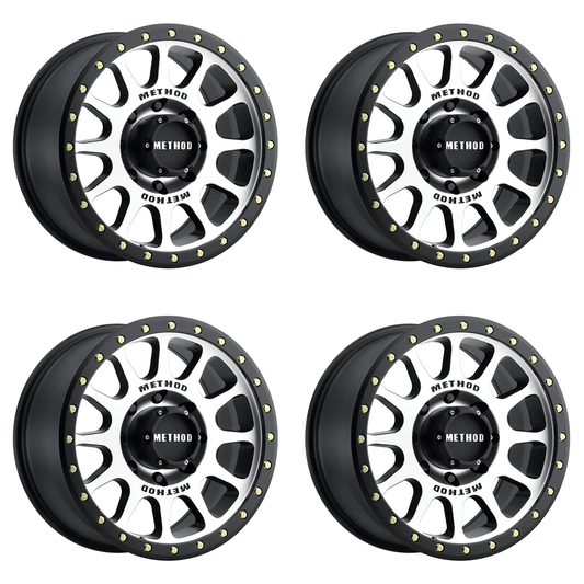 (set of 4) Method MR305 NV Machined - Matte Black Lip | 17x8.5" +0mm | 8x170mm Wheel