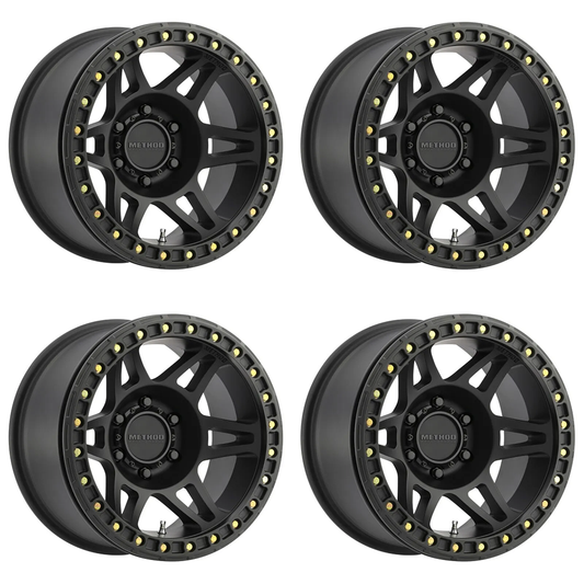 (set of 4) Method MR106 Beadlock Matte Black | 17x9" -44mm | 6x5.5in Wheel
