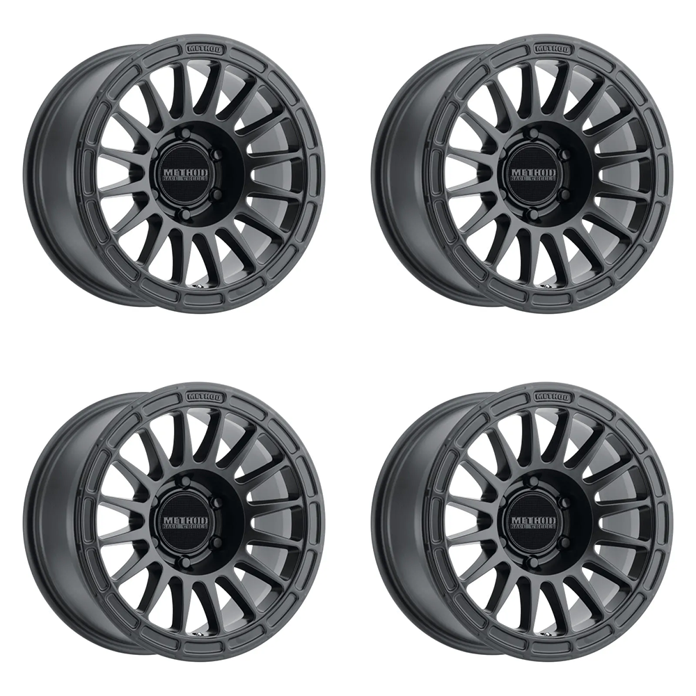 (set of 4) Method MR314 Matte Black | 17x7.5" +25mm | 6x5.5in Wheel