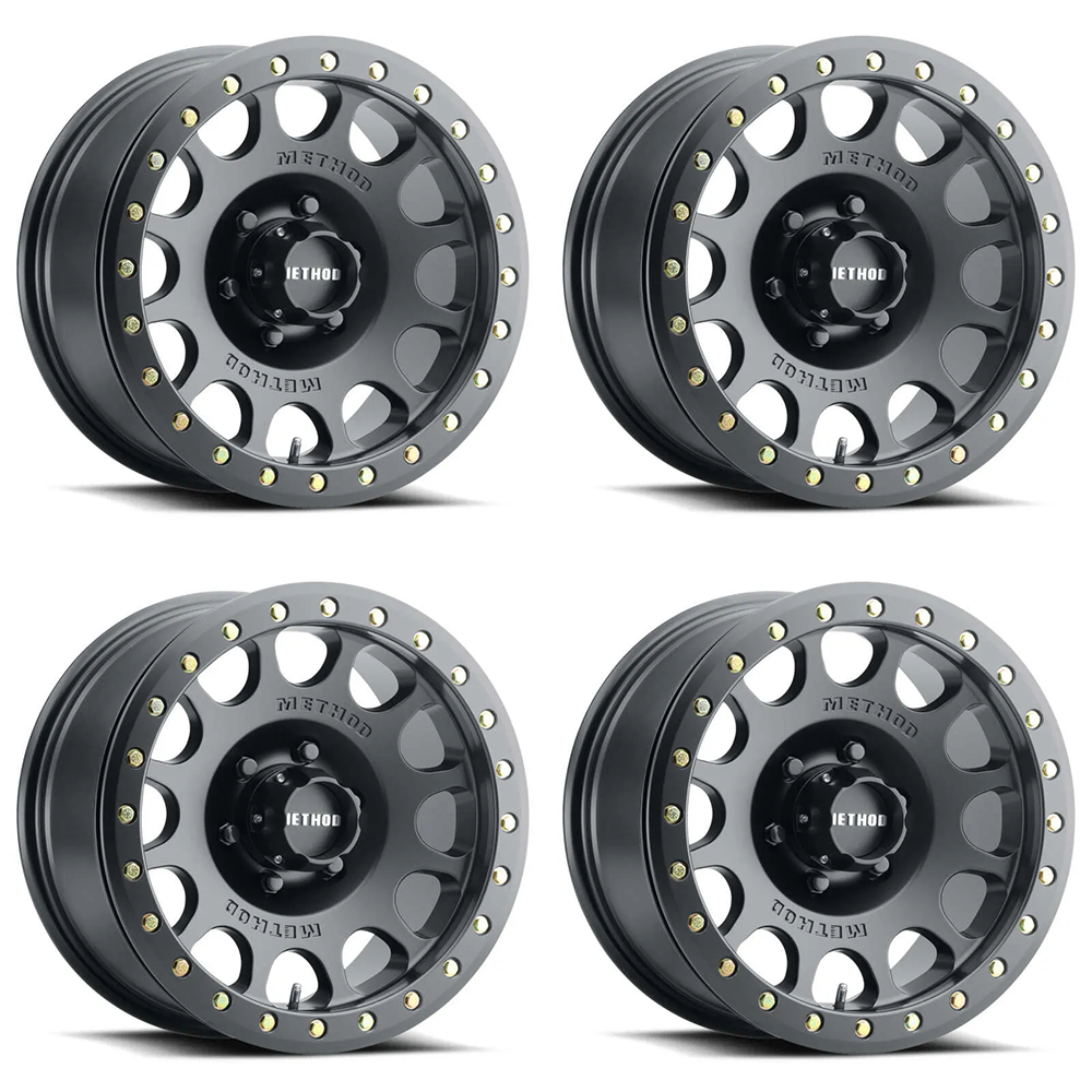 (set of 4) Method MR105 Beadlock Matte Black | 17x9" -38mm | 8x6.5in Wheel