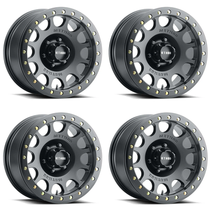 (set of 4) Method MR105 Beadlock Matte Black | 17x9" -38mm | 8x6.5in Wheel