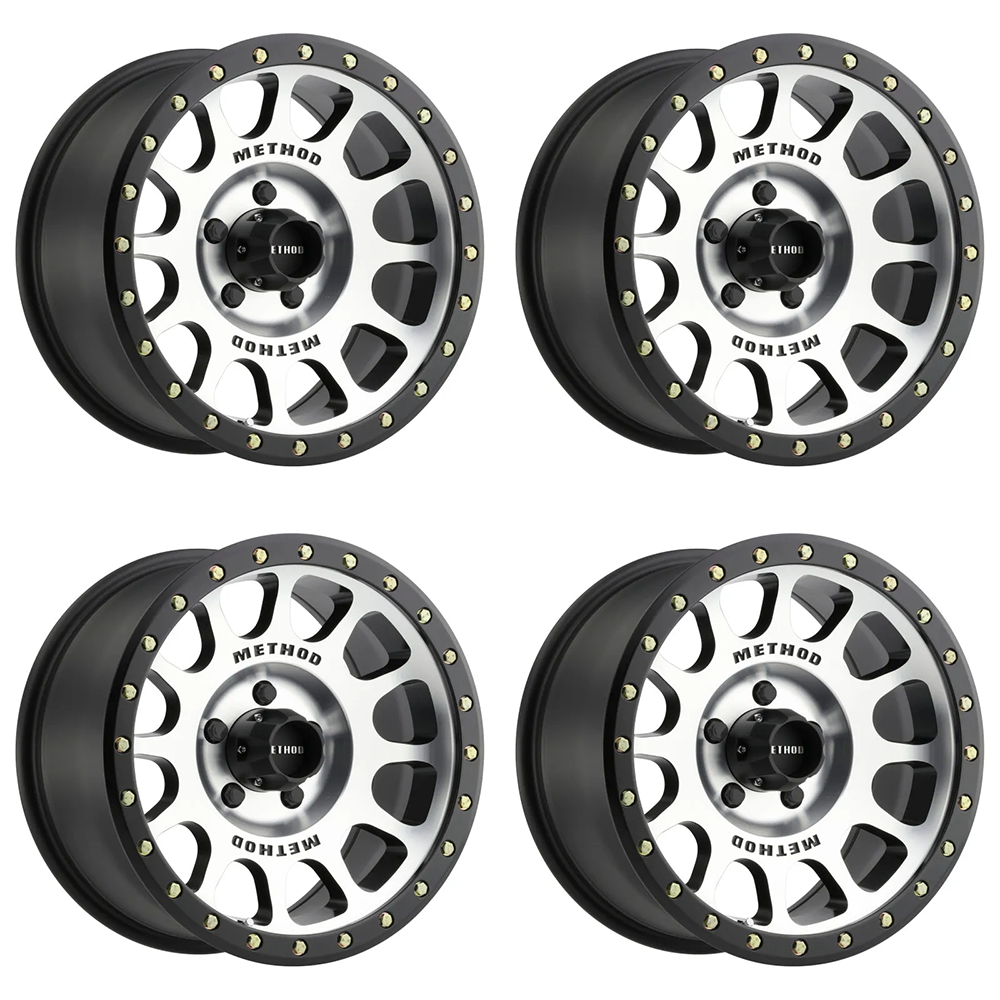 (set of 4) Method MR305 NV Machined - Matte Black Lip | 17x8.5" +0mm | 5x5in Wheel