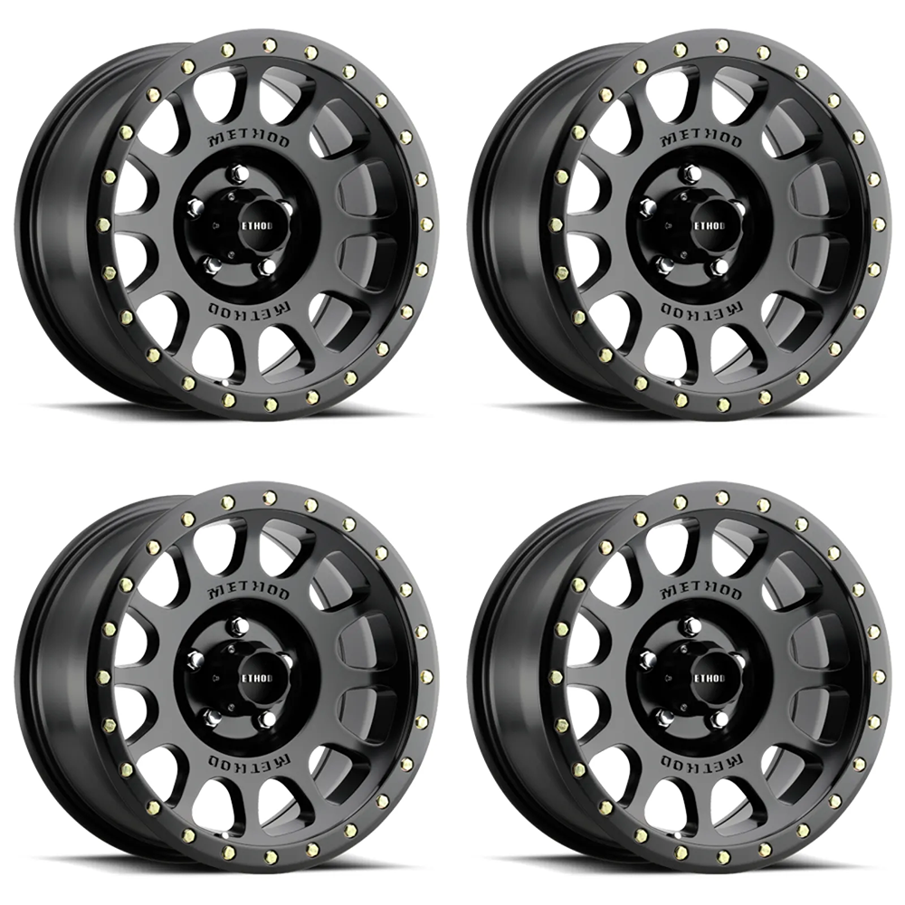 (set of 4) Method MR305 NV Matte Black | 17x8.5" +25mm | 5x5in Wheel